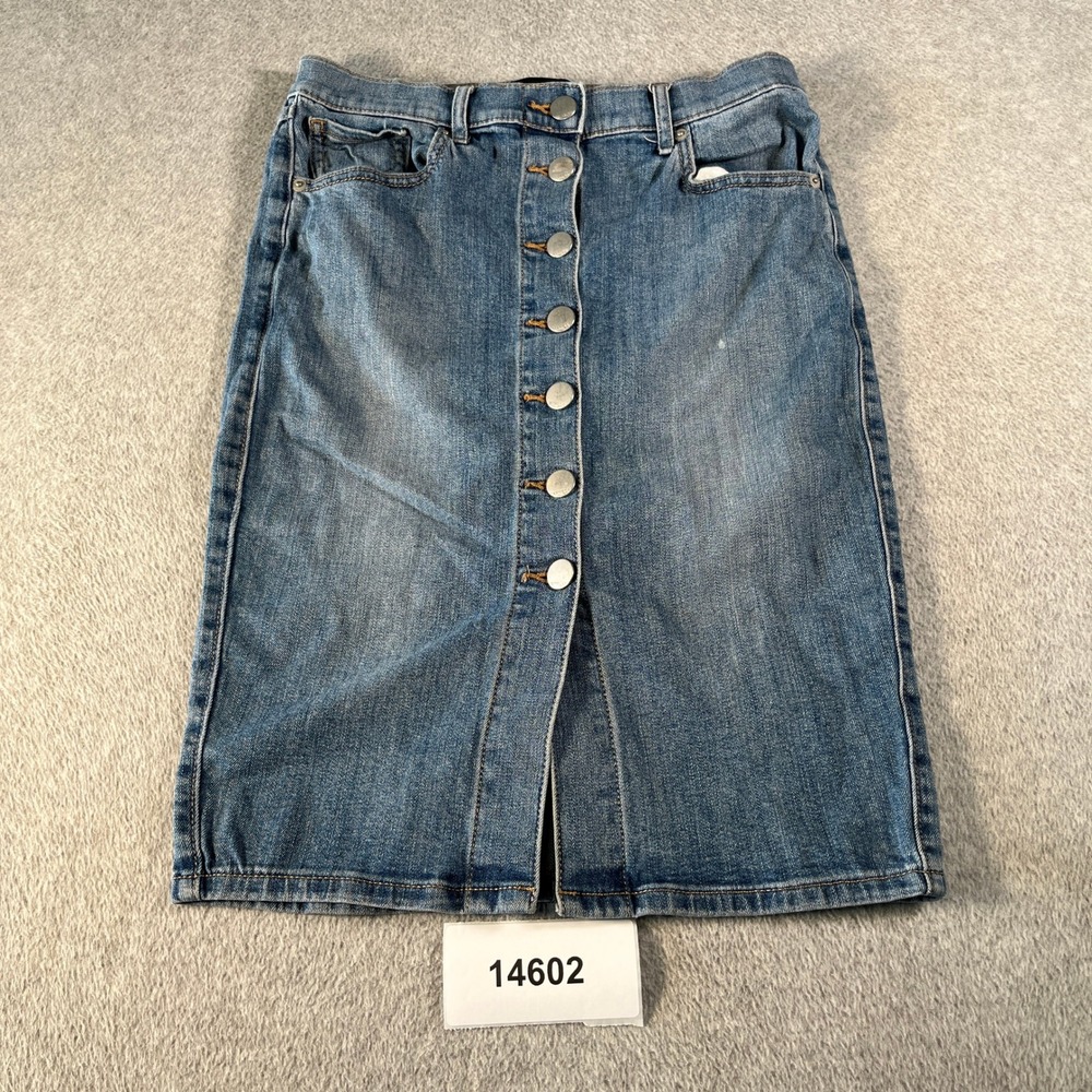 Express Jeans A Line Skirt Womens 6 Blue Denim Cotton Stretch Button Fly Preppy